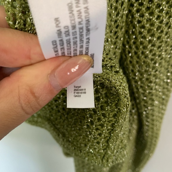 Green metallic crochet tie front cardigan - Picture 3 of 8